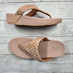 FitFlop Flip Flops Women 7 Blush Rose Gold Microwobbleboard Chevron Thong Sandal